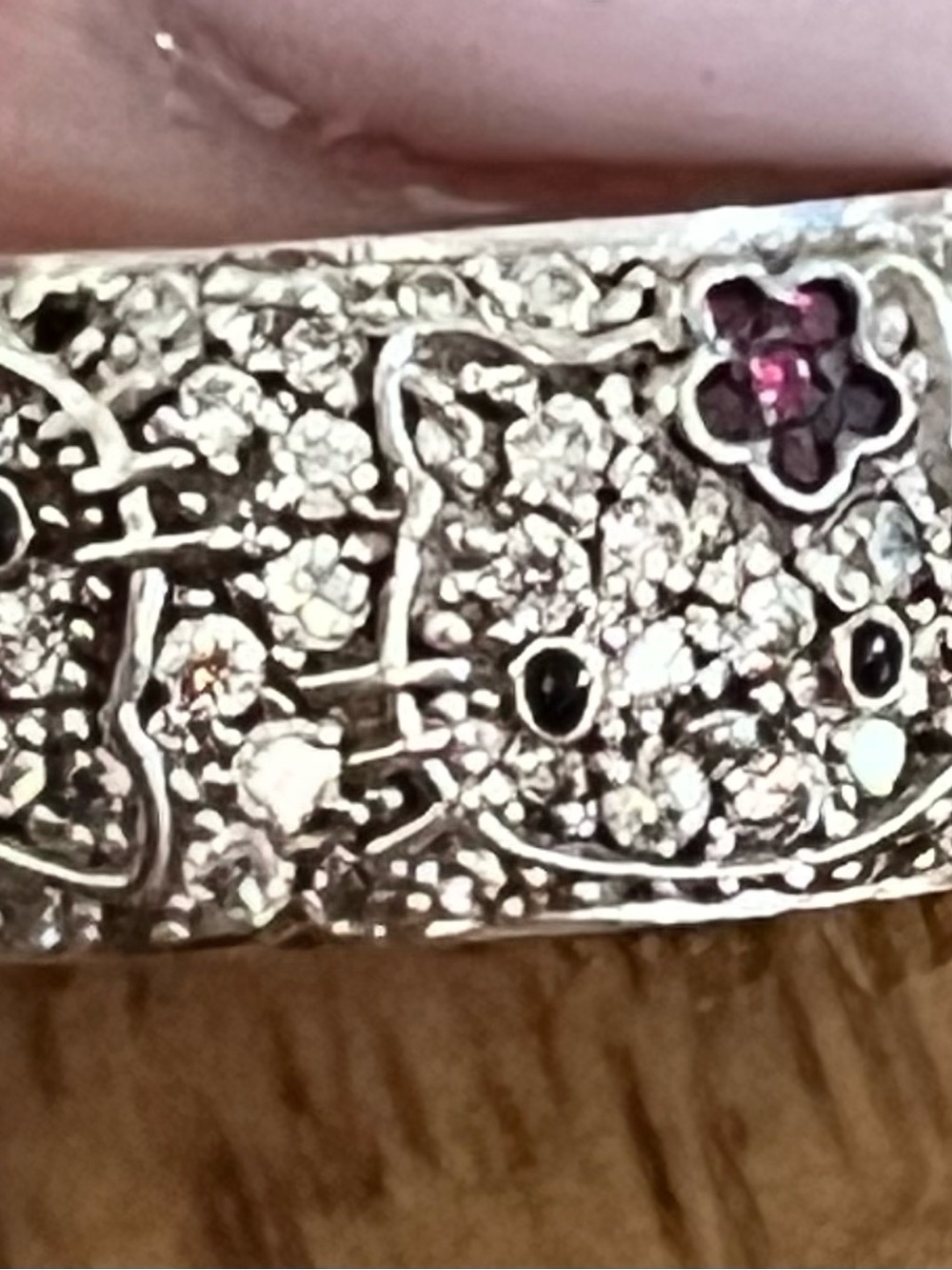 Hello Kitty 925 Sterling Silver CZ Ring with Pink Flower Accent - Picture 2 of 5